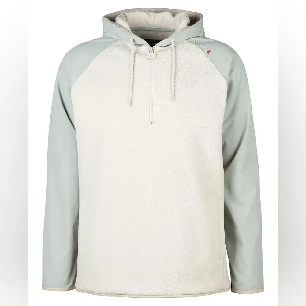 Barbour Men's Newfield Hybrid Fleece Hoodie Half Zip Pullover Grey Beige M - Picture 4 of 12